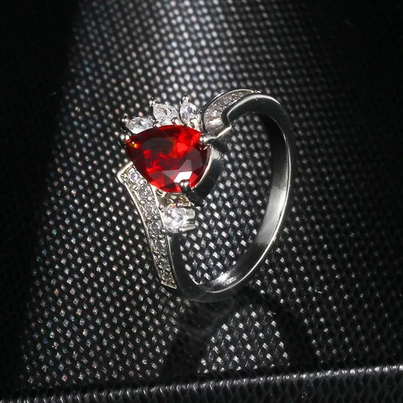 New 925 Sterling Silver Fashion Natural Ruby Angel Teardrop Diamond Ring Engagem