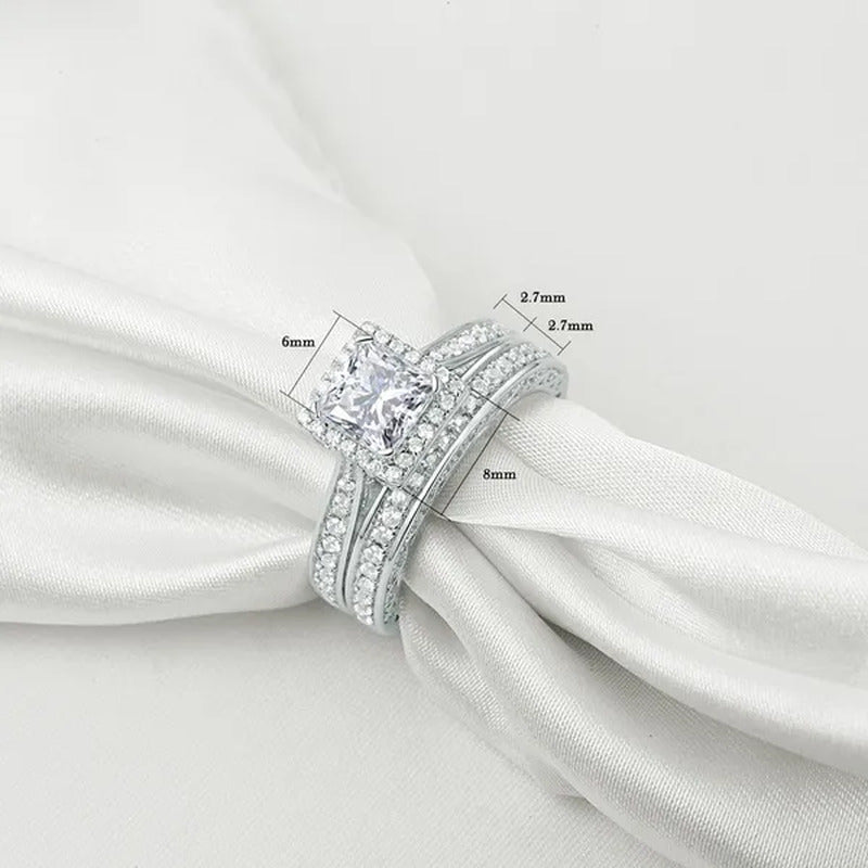Newshe 2 Pcs Wedding Ring Set Vintage Engagement Rings for Women Princess Cut AA