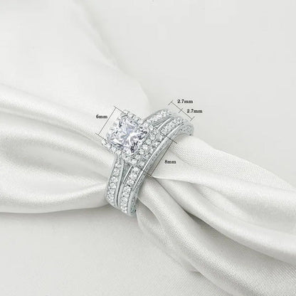 Newshe 2 Pcs Wedding Ring Set Vintage Engagement Rings for Women Princess Cut AA
