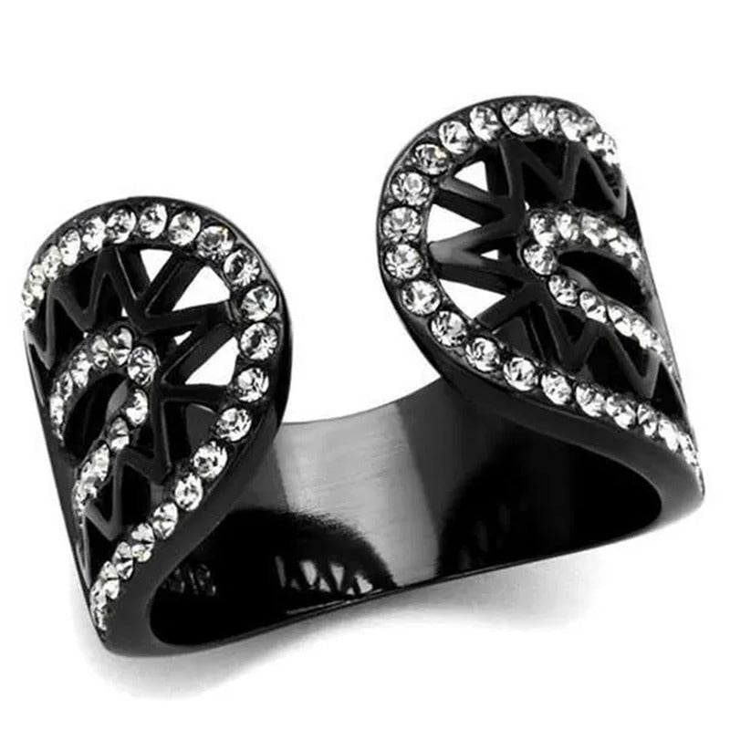 Women IP Black Stainless Steel Ring with Top Grade Crystal in Black Diamond - Si