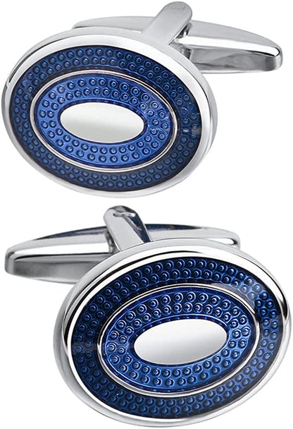 Classic Stainless Steel Bussiness Cufflinks for Mens French Shirt Cuffs Oval Blu