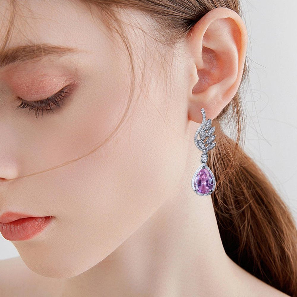 Gold Plated Jewelry Earrings Inlaid with Water Droplets Pink Diamond Earrings Fe