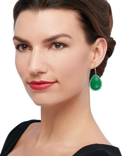 Jade and Simulated Turquoise Drop Earrings in 14Kt Gold over Sterling