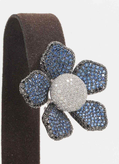 Large Sapphire Diamond Flower Ear Clips