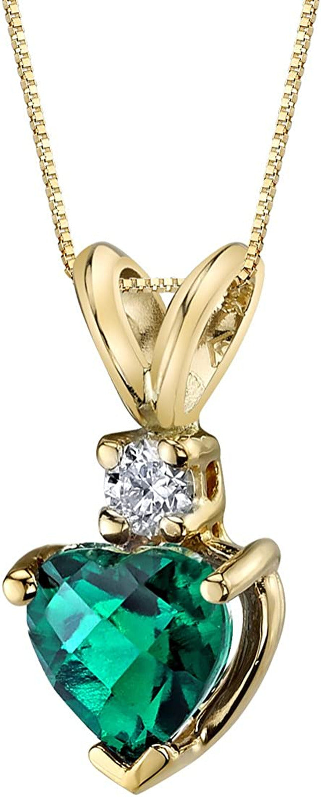 Created Emerald with Genuine Diamond Pendant in 14 Karat Yellow Gold, Heart Shap