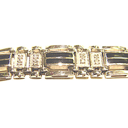 .97 CT DIAMOND ROUND BR SHAPE MENS BRACELET PRONG SET ONYX WHITE GOLD LINK 14 K