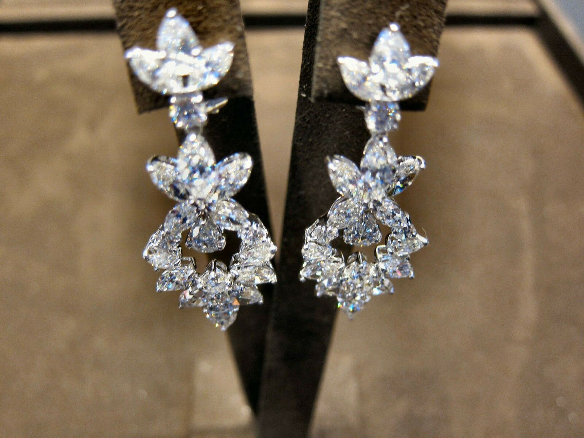 DIAMOND 14 PEAR SHAPE 18 MARQUISE SHAPE 8 ROUND BRILLIANT SHAPE DANGLE EARRING