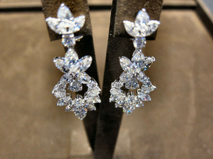 DIAMOND 14 PEAR SHAPE 18 MARQUISE SHAPE 8 ROUND BRILLIANT SHAPE DANGLE EARRING