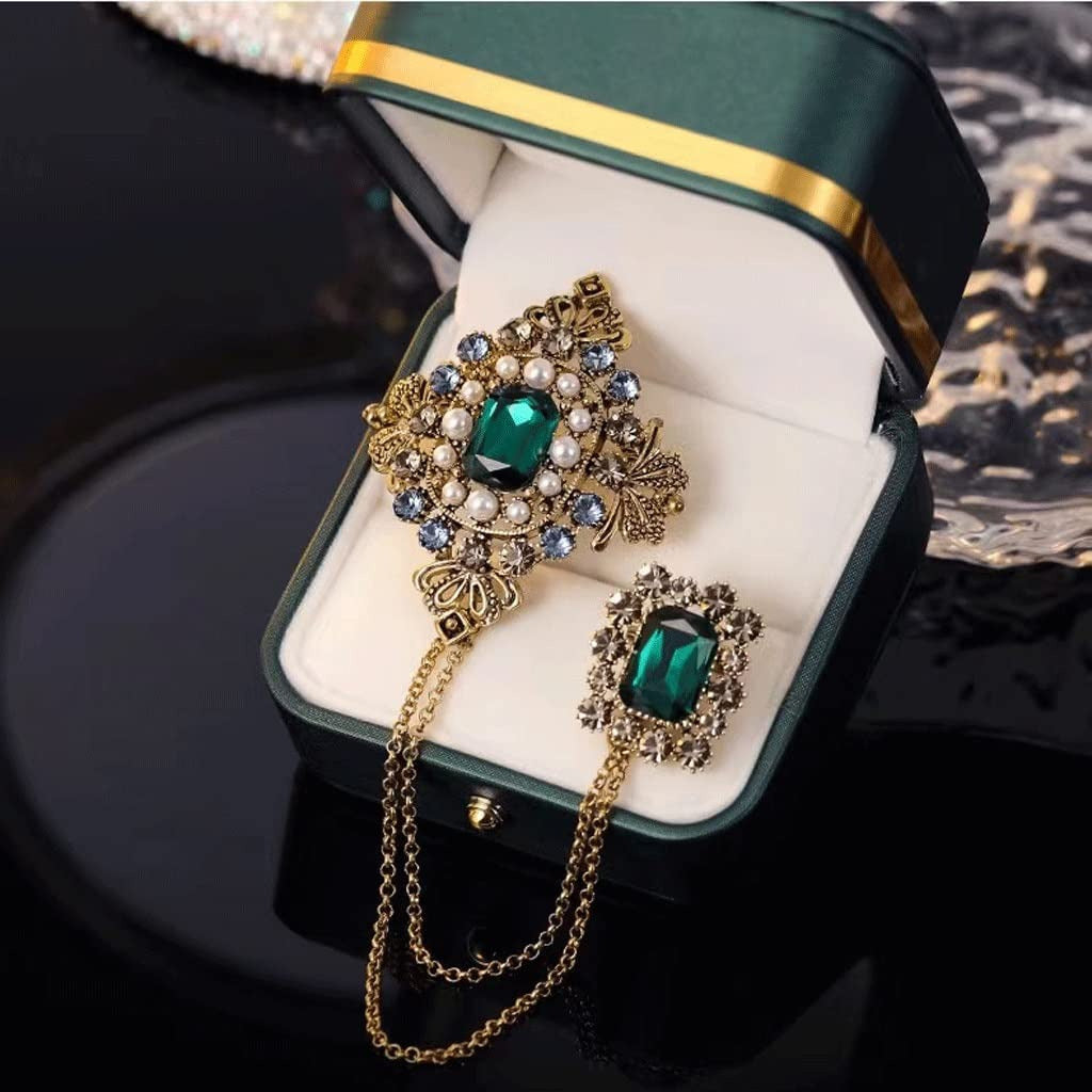 QUUL Tassel Diamond Square Chain Brooch Men'S Shirt Collar Pins and Brooches Pin