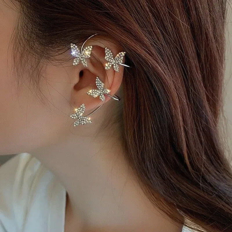 Zircon Butterfly Earrings Butterfly Wrap around Ear Earrings Adjustable Ear Cuff