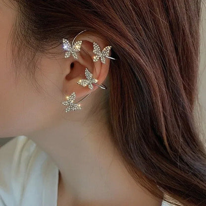 Zircon Butterfly Earrings Butterfly Wrap around Ear Earrings Adjustable Ear Cuff
