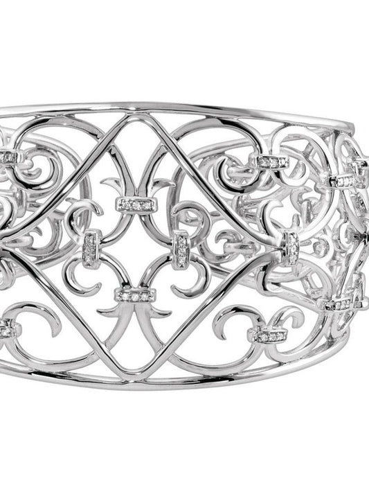 Sterling Silver 1/3 Ct Diamond Filigree Scroll Cuff Bracelet