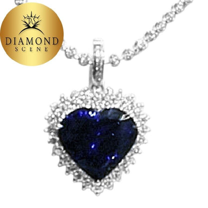 HEART SHAPE TANZANITE PENDANT NECKLACE DIAMOND ROUND BRILLIANT SHAPE CHAIN