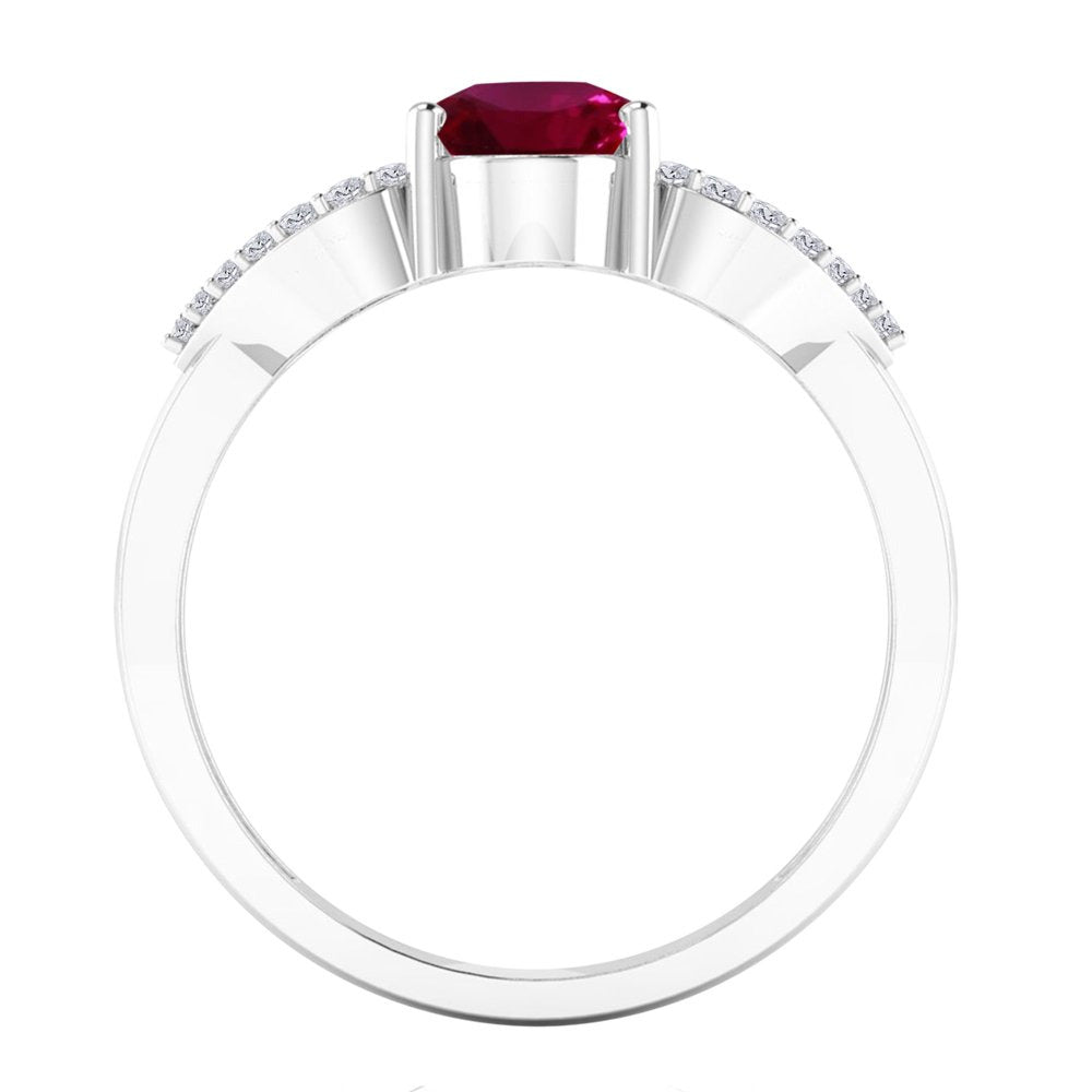 1.40 Carat Ruby & Heart Shape Diamond Gemstone Ring in 14K White Gold