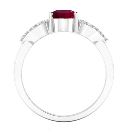 1.40 Carat Ruby & Heart Shape Diamond Gemstone Ring in 14K White Gold