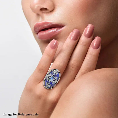 Shop LC Lapis Lazuli Cocktail Statement Ring ION Plated Yellow Gold Floral Blue