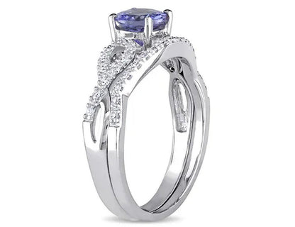 1.00 Carat (Ctw) Tanzanite Engagement Ring & Wedding Band in 10K White Gold with