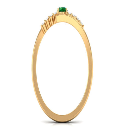 0.25 CT Emerald Promise Ring with Diamond Stone, Real Emerald Minimal Bypass Rin