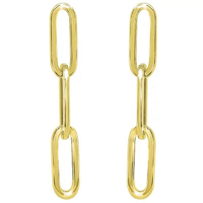 14K Yellow Gold High Polish Paperclip Link Drop Earrings