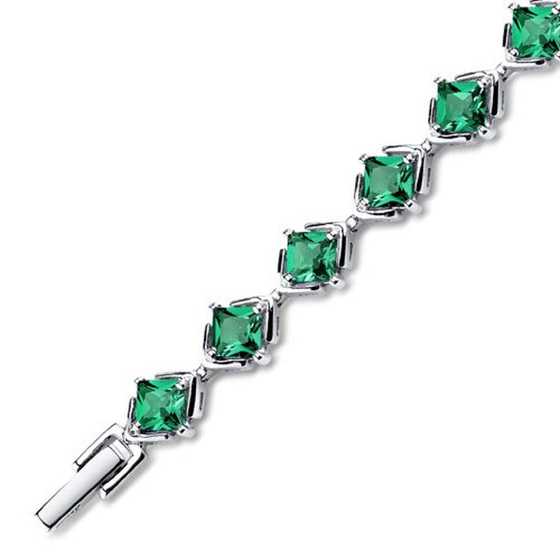 7.5 Ct Princess Cut Simulated Emerald Tennis Bracelet in Sterling Silver