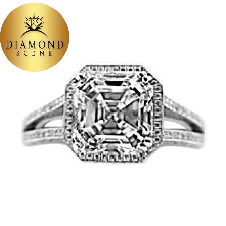 GIA CERTIFIED 3.03 CT H VS1 ASSCHER, 2.20 MICRO SETTING SIDE SET ENGAGEMENT RING