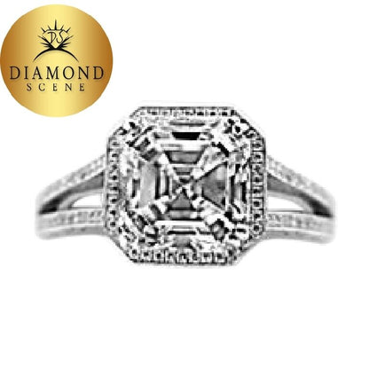 GIA CERTIFIED 3.03 CT H VS1 ASSCHER, 2.20 MICRO SETTING SIDE SET ENGAGEMENT RING