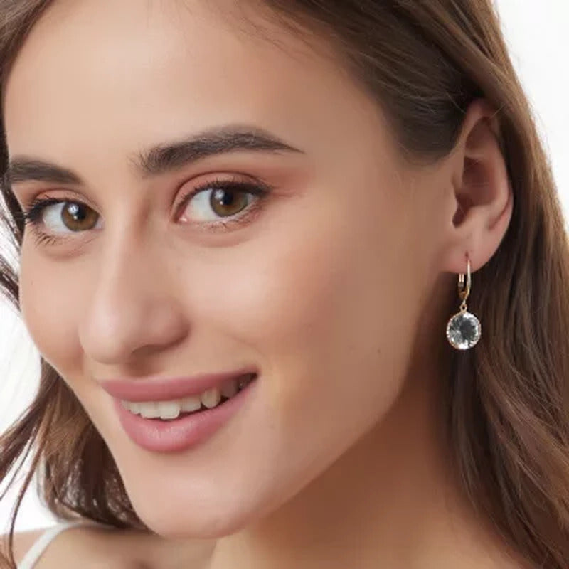 White Topaz round Cut Earrings in 14K Yellow Gold