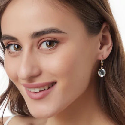 White Topaz round Cut Earrings in 14K Yellow Gold