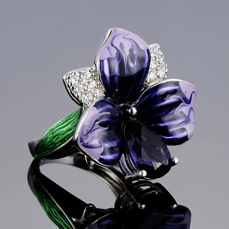 New Fashion Butterfly Flower Ring Jewelry Women 9Natural Gemstone Amethyst Ring