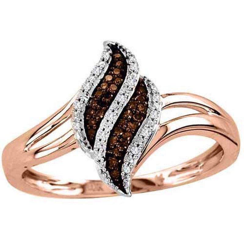 1/10 Carat T.W. Cognac and White Diamond 10Kt Rose Gold Fashion Ring