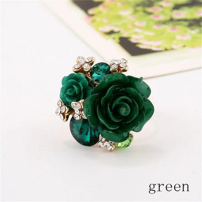 Women'S Fashion Hand Ornaments Inlaid Rhinestones Personality Resin Roses Flower