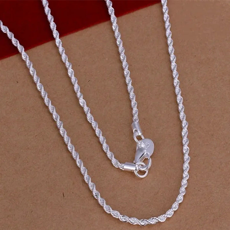 Men'S Metal Jewelry Set Silver Twisted Rope Chain Necklace Bracelet