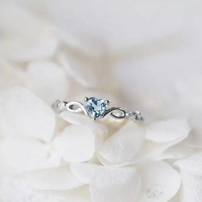Women Dainty 18K Gold Plated Seablue Eternal Heart Shaped Sapphire Diamond Gemst