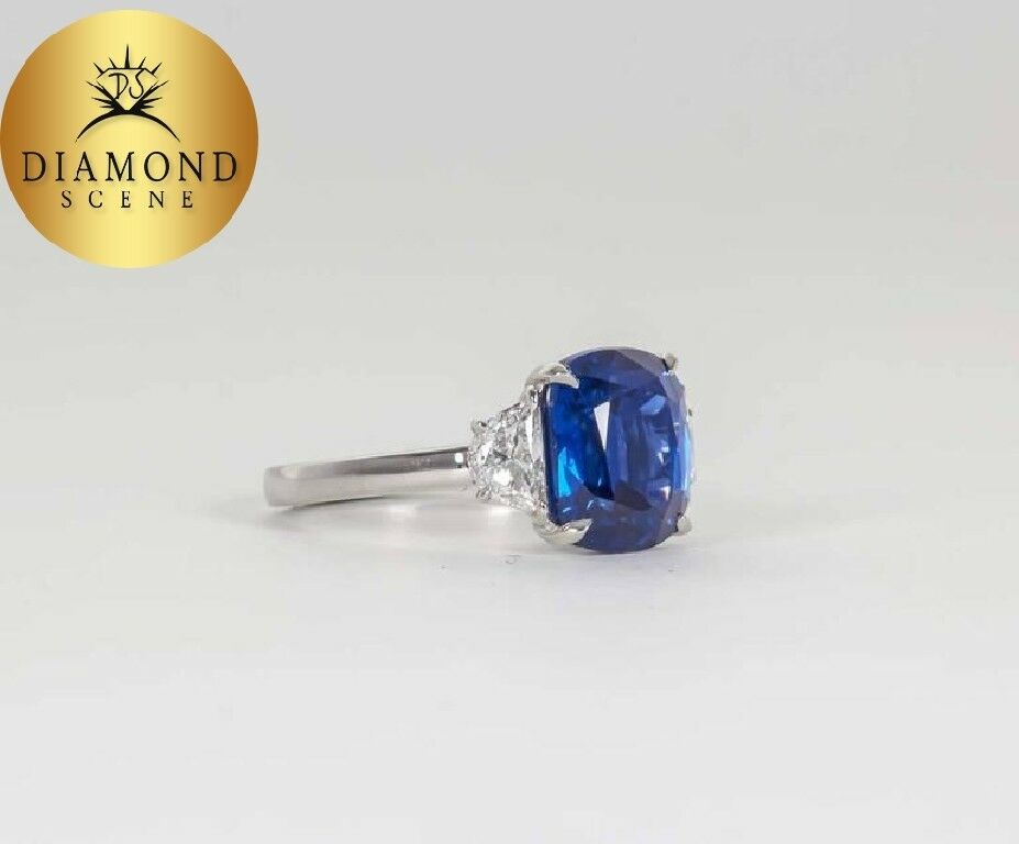 5 carat Vivid Blue Sapphire Diamond Platinum Ring