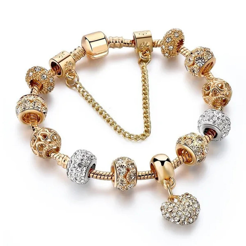 Luxury Crystal Heart Charm Bracelets & Bangles Gold Bracelets for Women Jeweller