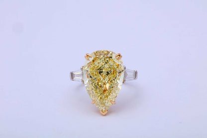 10 Carat Fancy Yellow Pear Shape Ring GIA Certified