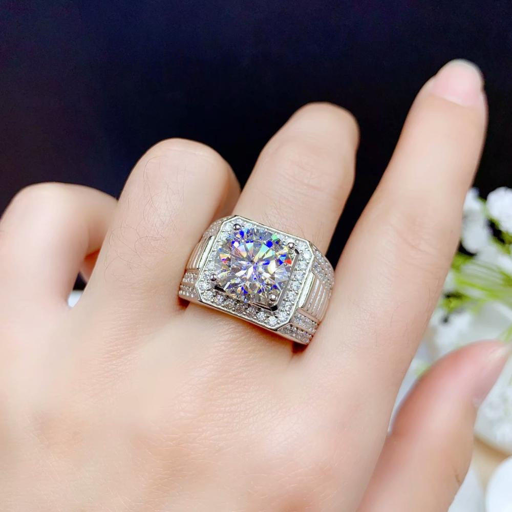 5Ct Moissanite Men'S Ring, 925 Silver, Beautiful Firecolour, Diamond Substitute