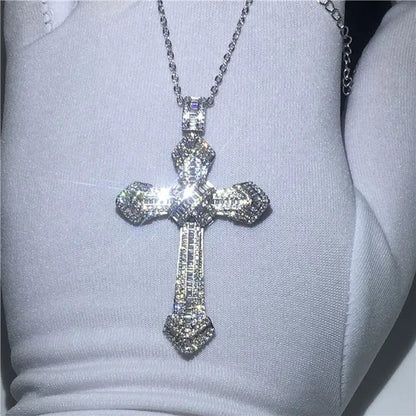 Luxury Big Cross Pendants 5A Zircon Cz Diamond Silver Wedding Pendant with Neckl