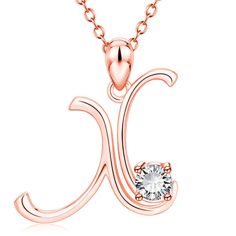 Rose Gold 26 Letters Necklace Alphabet Diamond Name Pendant Necklace Birthday Ch