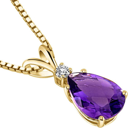 Amethyst with Diamond Pendant for Women 14K Yellow Gold, Genuine Gemstone Elegan
