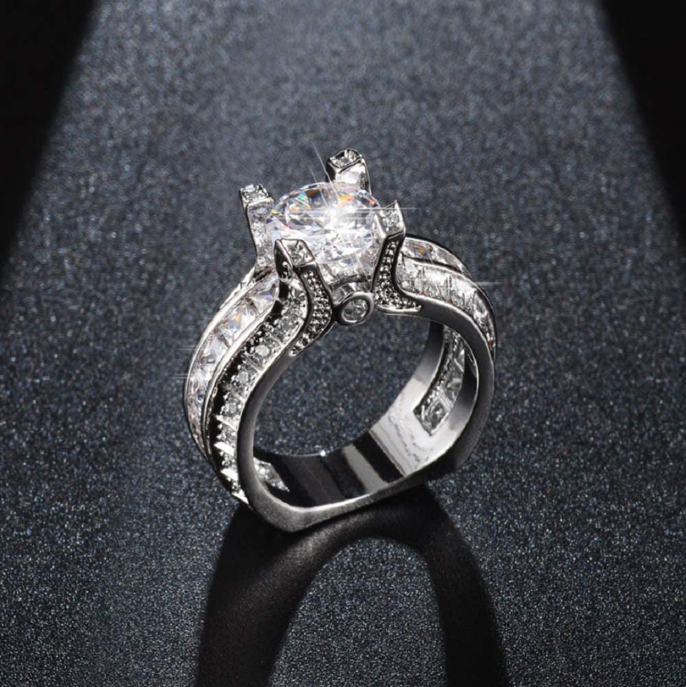 Fashion Women 925 Sterling Silver Ring,White Topaz Cubic Zirconia CZ Diamond Ele