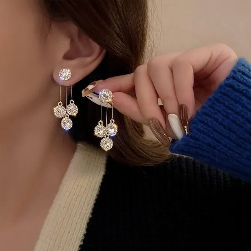 New Luxurious round Rhinestone Tassel Dangle Stud Earrings for Women Shiny Tempe