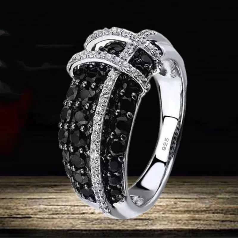 Fashion Women Creative Cross Cross Zircon Ring Black and White Bicolor Zircon Ri