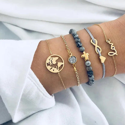 Fashion 5 Pieces / Set of Women'S Love Turtles Braided Rope Bracelet Jewelry Gif