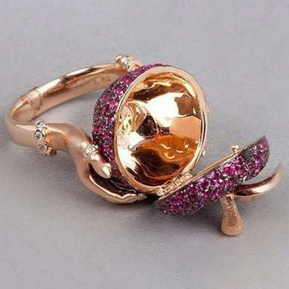 Luxury Crystal Apple Wedding Ring Unisex Punk Hip Hop Secret Compartment Rings f