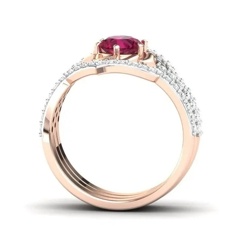 New High Quality Rose Gold Natural Ruby Diamond Ring Ladies Engagement Wedding R