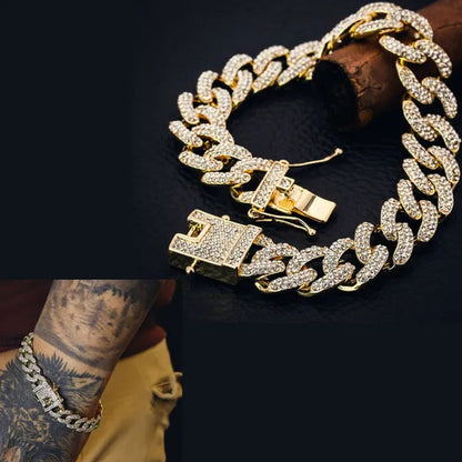 Men'S 14K Gold Plated Miami Cuban Thick Bracelet 9" Fully Cz Box Clip Hip Hop St