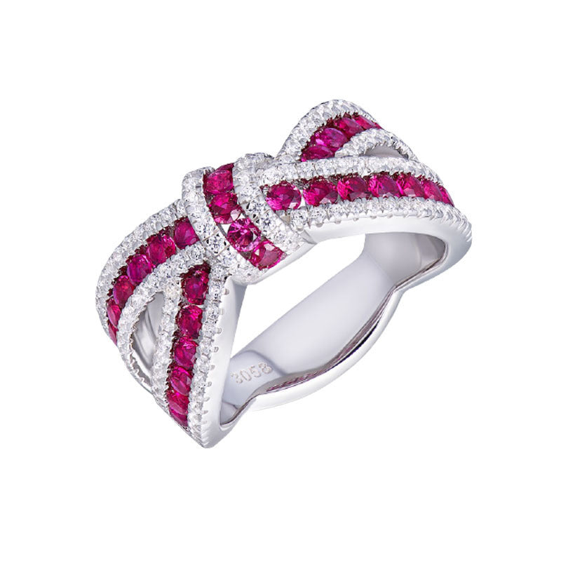 Ruby Three-Dimensional Bow Diamond Ring Atmosphere Light Luxury Fashion Personal