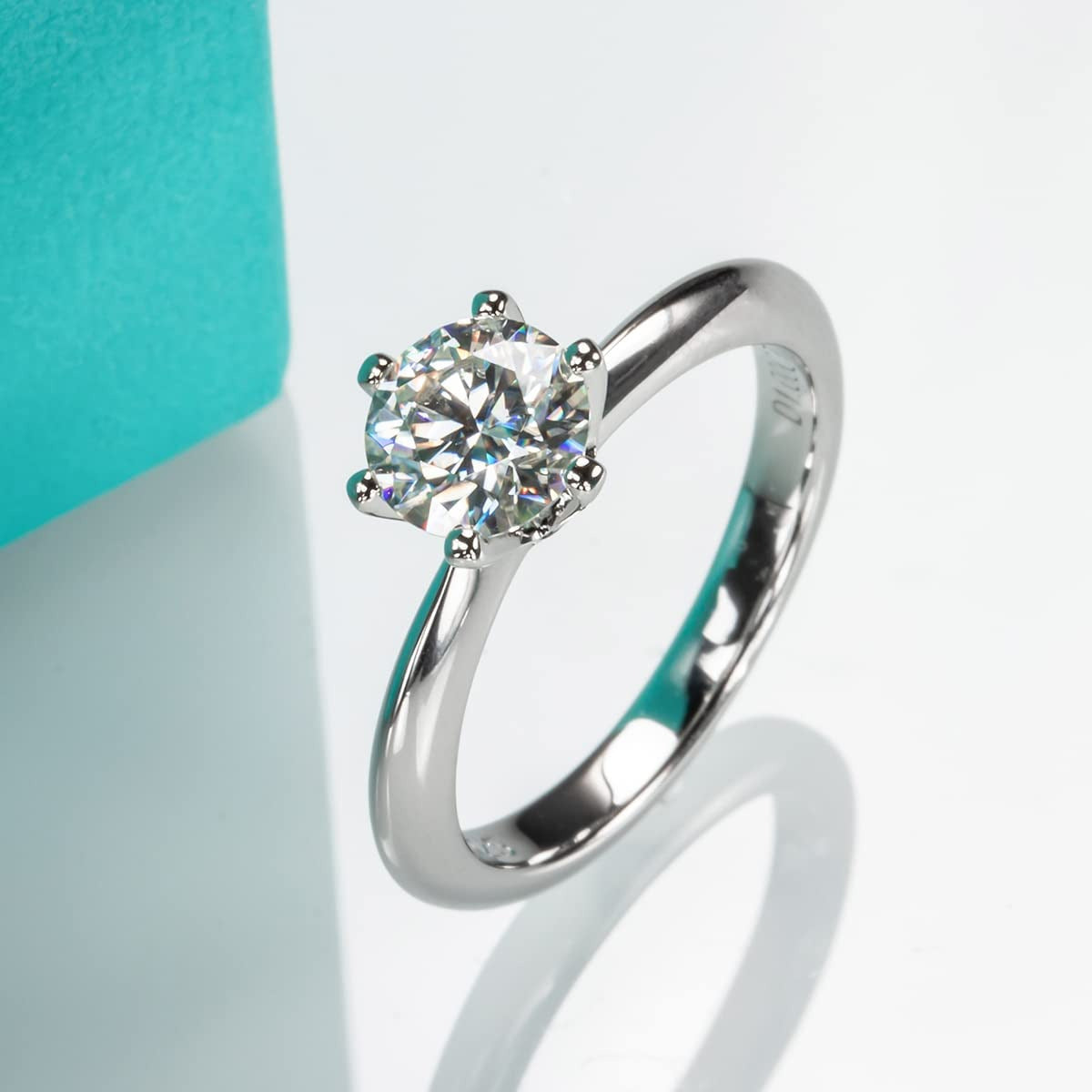 Anuclub 1/2/3/5CT Six Prong Solitaire Moissanite Ring, Thickened Gold Plated Sil