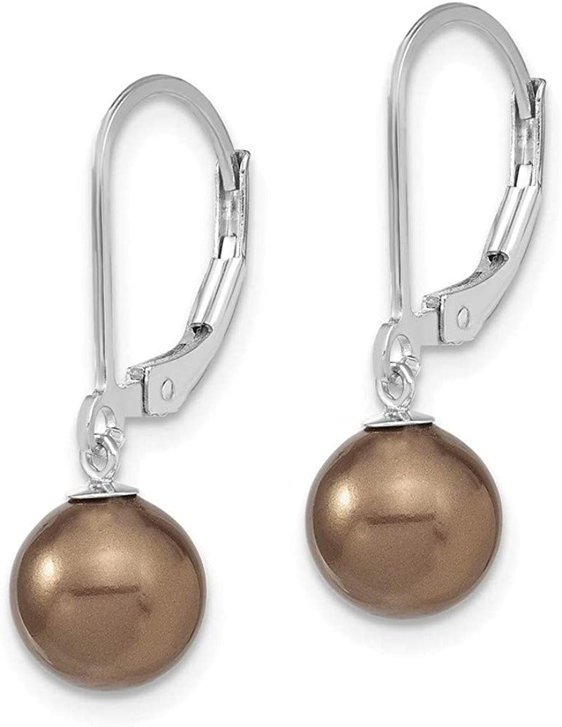 Sterling Silver Majestik Rh-Pl 8-9Mm Brown Imit. Shell Pearl Leverback Earr Styl